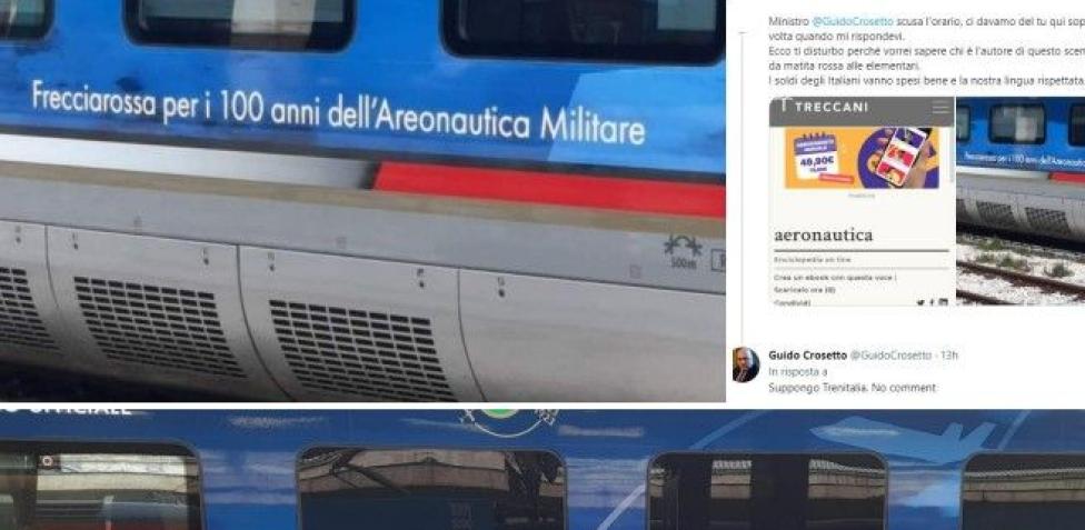 Il treno per l Aeronautica militare con la scritta sbagliata