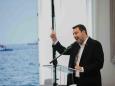 Il vicepresidente del Consiglio e ministro delle Infrastrutture Matteo Salvini in occasione della cerimonia di posa del primo cassone della nuova diga del porto di Genova, a Genova, 24 maggio 2024. ANSA/ ELISA LAURICELLA