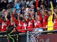LONDON, ENGLAND - MAY 25: Bruno Fernandes of Manchester United lifts the Emirates FA Cup Trophy after his team's victory in the Emirates FA Cup Final match between Manchester City and Manchester United at Wembley Stadium on May 25, 2024 in London, England. (Photo by Mike Hewitt/Getty Images)