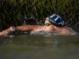 Italy's Ginevra Taddeucci competes during the marathon swimming women's 10km competition at the 2024 Summer Olympics, Thursday, Aug. 8, 2024, in Paris, France. (AP Photo/David Goldman)