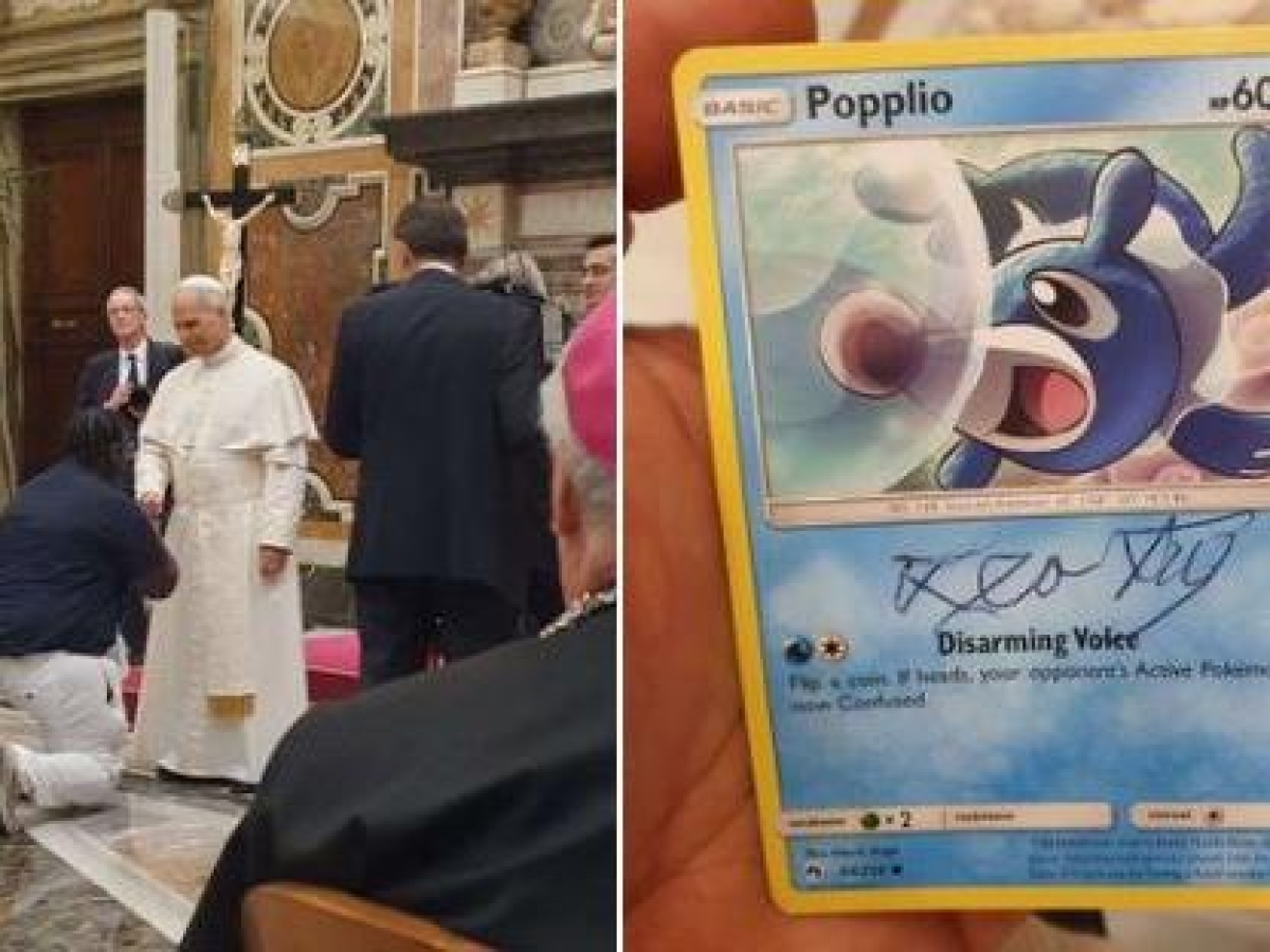 Papa Leone firma la carta Pokémon di Popplio: il post cancellato, le polemiche e le immagini diventate virali