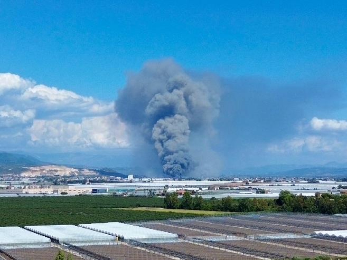 Battipaglia, incendio in un terreno abbandonato coinvolge un caseificio nella zona industriale