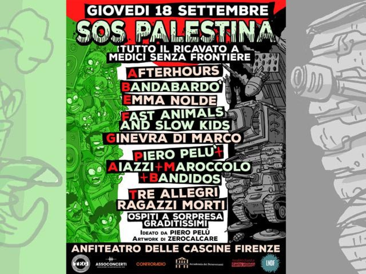 «Sos Palestina» a Firenze, il concerto di Piero Pelù alle Cascine è sold out: il ricavato a Medici senza Frontiere
