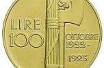 La moneta da 100 lire del 1923, che la casa d’aste Bolaffi propone in asta con una stima di  2.500 euro