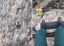 Spagna, alpinisti bloccati su una parete rocciosa a 200 metri d'altezza: il video del soccorso da brivido