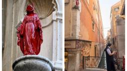 Venezia, spunta una madonna rossa con maschera da sub: «Messaggio sul cambiamento climatico»