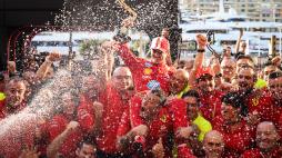 MONTE-CARLO, MONACO - MAY 26:  Race winner Charles Leclerc of Monaco and Ferrari celebrates with his team after the F1 Grand Prix of Monaco at Circuit de Monaco on May 26, 2024 in Monte-Carlo, Monaco. (Photo by Ryan Pierse/Getty Images)