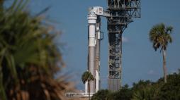 CAPE CANAVERAL, FLORIDA - MAY 31: Boeings Starliner spacecraft sits atop a United Launch Alliance Atlas V rocket at Space Launch Complex 41 as preparations are made for NASAs Boeing Crew Flight Test on May 31, 2024, in Cape Canaveral, Florida. After a first attempt on May 6th was scrubbed, NASA and its mission partners are scheduled to try again at 12:25 p.m. on Saturday, June 1. The mission will send two astronauts to the International Space Station.   Joe Raedle/Getty Images/AFP (Photo by JOE RAEDLE / GETTY IMAGES NORTH AMERICA / Getty Images via AFP)