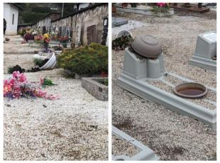 Vandali in un cimitero a Trento, danneggiate più di 50 tombe