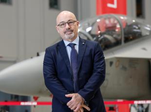 Chief Executive Officer of Leonardo, Roberto Cingolani, during the inauguration ceremony of the new International Flight Training School at the Nato airbase in Decimomannu, Sardinia island, Italy, 11 May 2023. The IFTS is a point of reference for the advanced training of military pilots of air forces from all over the world who fly on technologically advanced fighters, such as Eurofighter or F-35 aircraft for example. The first "top gun" courses at the Decimomannu base started as early as July 2022, hosting pilots from: Italy, Qatar, Japan, Germany, Singapore, Austria and Canada.   ANSA/GIUSEPPE LAMI