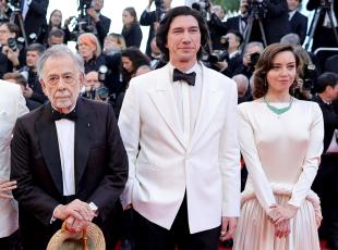 CANNES, FRANCE - MAY 16: (L-R) Francis Ford Coppola, Adam Driver and Aubrey Plaza attend the "Megalopolis" Red Carpet at the 77th annual Cannes Film Festival at Palais des Festivals on May 16, 2024 in Cannes, France. (Photo by Neilson Barnard/Getty Images)