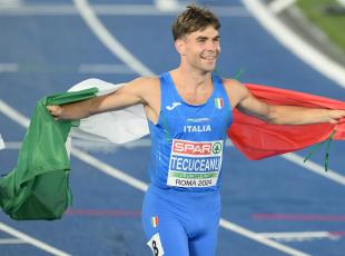 Catalin Tecuceanu Italy celebrates 3rd place during the men's 800 meters final  during the 26th edition of Rome 2024 European Athletics Championships at the Olympic Stadium in Rome, Italy - Saturday, June 9, 2024 - Sport, Athletics ( Photo by Alfredo Falcone/LaPresse )