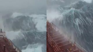 Le navi cargo lottano contro le onde gigantesche dell’Oceano