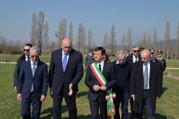 Il sindaco Giorgio Gori con i ministri Schillaci e Crosetto a Bergamo