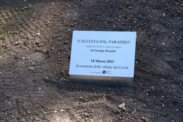 inaugurazione monumento in memoria alle vittime del covid nel cimitero Vantiniano di Brescia, 18 marzo 2023 . Ansa Filippo Venezia