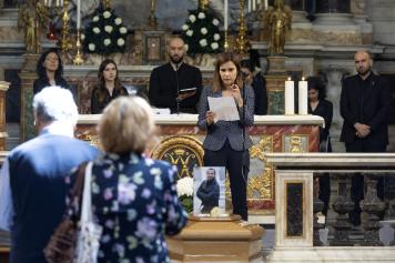Stella la figlia di di Franco Di Mare durante i funerali nella chiesa degli Artisti a piazza del Popolo. Roma 20 maggio 2024 ANSA/MASSIMO PERCOSSI