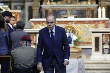 Bruno Vespa ai funerali di Franco Di Mare. Roma, 20 maggio 2024. ANSA/MASSIMO PERCOSSI