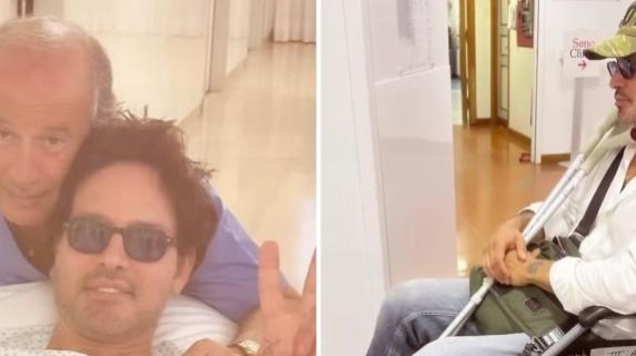 Infortunio sul set per Gabriel Garko, le immagini dall'ospedale sulla sedia a rotelle: «Tornerò più forte di prima»