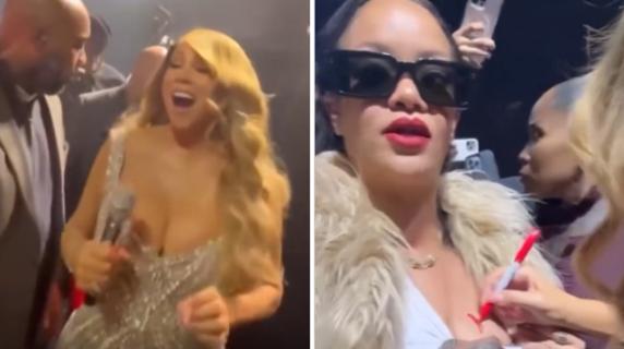 Rihanna fan d'eccezione al concerto di Natale di Mariah Carey: le chiede un autografo sulla pelle