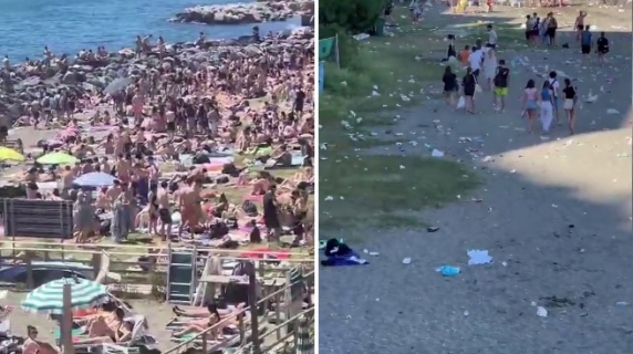Il lido delle Monache a Napoli prima e dopo l'assalto dei vacanzieri del 1 maggio: una distesa di spazzatura