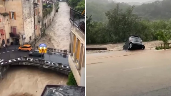 Il nubifragio a Finale Ligure: esonda il torrente e le auto vengono portate via dall'acqua