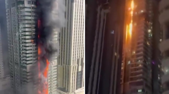 Incendio in un maxi-grattacielo di 67 piani a Dubai: il video dell'edificio avvolto dalle fiamme
