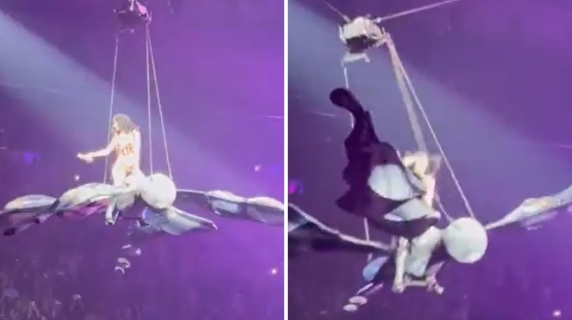 Katy Perry rischia di cadere nel vuoto al suo concerto: i cavi della farfalla gigante sospesa a mezz'aria cedono per un istante