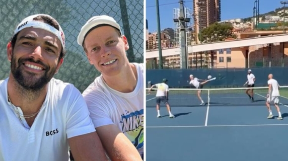 Sinner e Berrettini contro Ferrara e Vagnozzi: la divertente sfida a calcio tennis