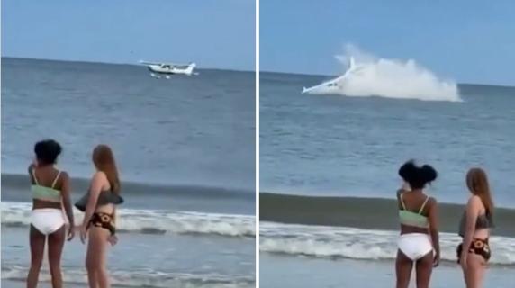 North Carolina, l'aereo cade in picchiata e precipita in mare di fronte ai bagnanti
