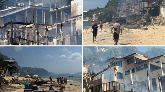 A Bali gli incendi trasformano il paradiso dei surfisti in un inferno: il villaggio di Bingin beach devastato dalle fiamme, turisti in fuga