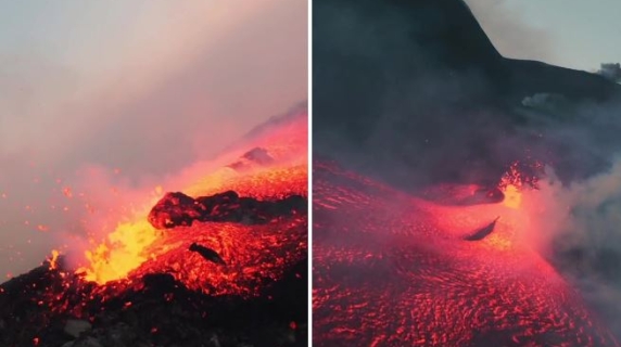 Il drone in volo sopra l'Etna tra crateri e fiumi di lava: le immagni spettacolari