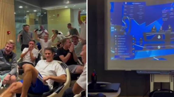 L'entusiasmo dei giocatori del Kairat Almaty quando scoprono che giocheranno contro il Real Madrid: boato e salti di gioia