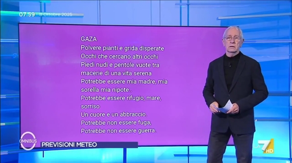 Le ultime previsioni del tempo di Sottocorona in onda ieri e la poesia dedicata a Gaza