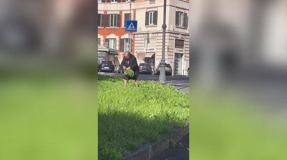 Roma, a piazza Verbano la signora-contadina che fa la cicoria in completo grigio: il video