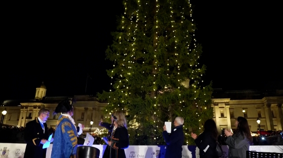Londra, acceso il mega albero di Natale a Trafalgar Square