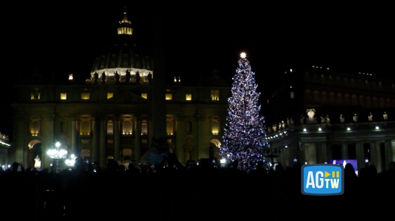 Piazza San Pietro, inaugurati presepe e albero di Natale: per la prima volta presiede una donna