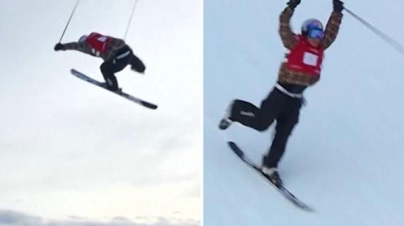 Freeskier perde gli sci a mezz'aria e fa un 1080 su uno sci: show in Coppa del Mondo