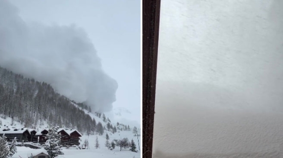 Una grossa nube di neve sopra Cervinia: il video del soffio della valanga vicino al paese