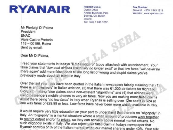 Caro voli, scoppia la lite Ryanair-Enac. O’Leary: «Menzogne dall’ente». Di Palma: «Rispetti le istituzioni»