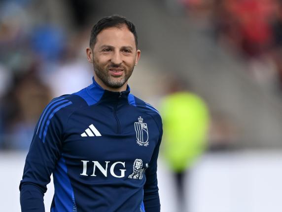 FREIBERG AM NECKAR, GERMANY - JUNE 13: Domenico Tedesco, Head of Belgium reacts during a public training session at Wasen-SportCentrum on June 13, 2024 in Freiberg am Neckar, Germany.  (Photo by Christian Kaspar-Bartke/Getty Images)