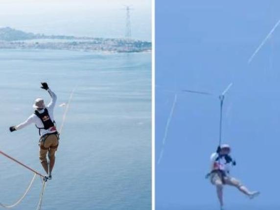 Jaan Roose attraversa lo Stretto su una slackline: cade a 80 metri dal traguardo, niente record. Ora vuole ritentare l'impresa 