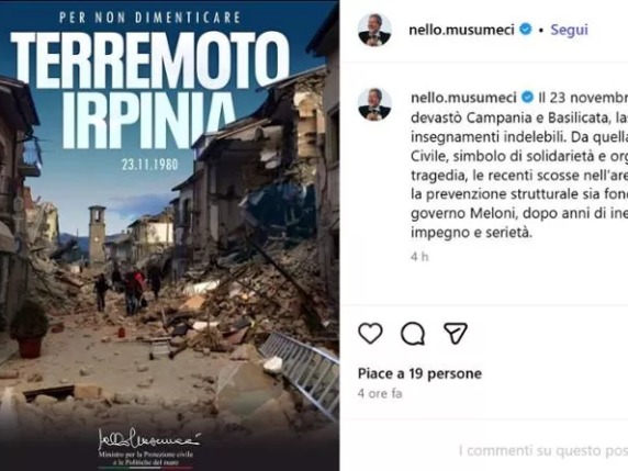 Musumeci pubblica foto sbagliata: confonde Amatrice con l'Irpinia