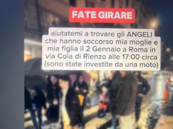 Mamma e figlia investite da una moto. L'appello di papà Mauro: «Angeli che le avete aiutate, vorrei ringraziarvi»