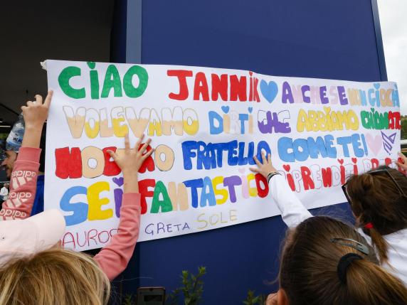 Fans of Jannik Sinner at the Italian Open tennis tournament in Rome, Italy, 07 May 2024.Sinner announced he will not play at the upcoming Italian Open tennis tournament due to a hip injury.  ANSA/FABIO FRUSTACI