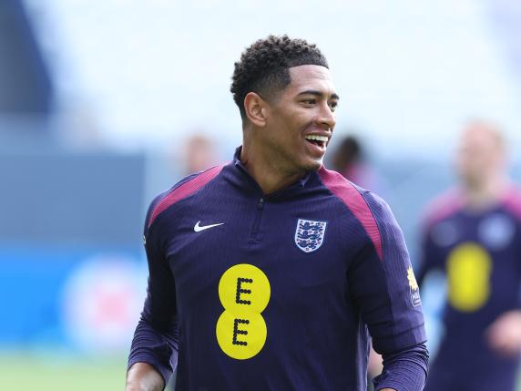 JENA, GERMANY - JUNE 11: Jude Bellingham of England celebrates in training at Jena Stadion on June 11, 2024 in Jena, Germany. (Photo by Richard Pelham/Getty Images)