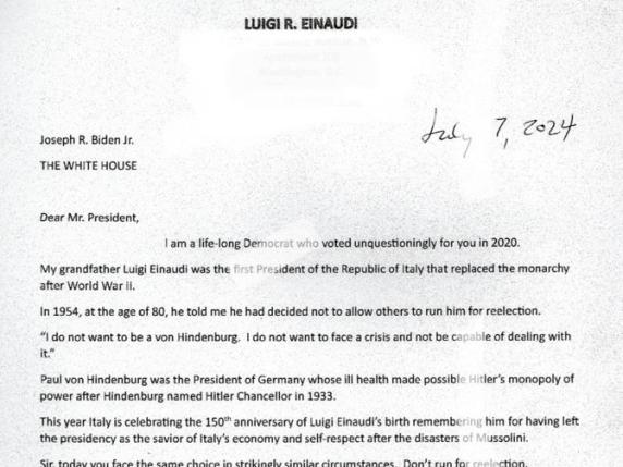 Luigi R. Einaudi: «Mio nonno scelse di non ricandidarsi, ne capiva i rischi. Biden segua l’esempio»