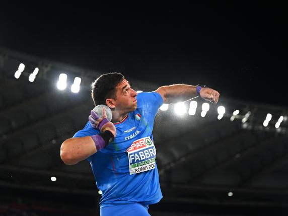 ROME, ITALY - JUNE 08: Leonardo Fabbri of Team Italy competes during the Men's Shot Put Final on day two of the 26th European Athletics Championships - Rome 2024 at Stadio Olimpico on June 08, 2024 in Rome, Italy.  (Photo by Mattia Ozbot/Getty Images for European Athletics)