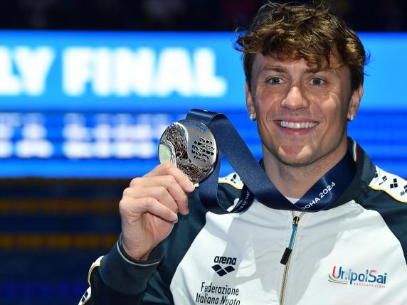 Nicolò Martinenghi  ( Ital) silver  100m breaststroke at the World Aquatics Championships Doha 2024  - sport- swimming -Doha (Qatar) February 12, 2024 (Photo by Gian Mattia D'Alberto / LaPresse)