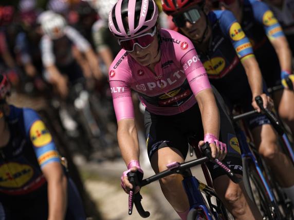 The pack rides with Elisa Longo Borghini (Lidl - Trek) pink jersey,  during the 6th stage of the Giro d’Italia Women, from San Benedetto del Tronto to Chieti, Italy Friday, July 12, 2024. Sport - cycling . (Photo by Marco Alpozzi/Lapresse)