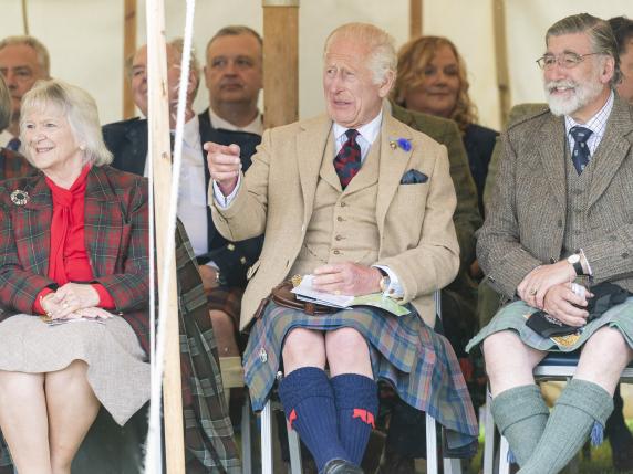 EDINBURGH, SCOTLAND - AUGUST 03: King Charles III attends at The 2024 Mey Highland Games at John O'Groats Park on August 03, 2024 in Edinburgh, Scotland. (Photo by Euan Cherry/Getty Images)